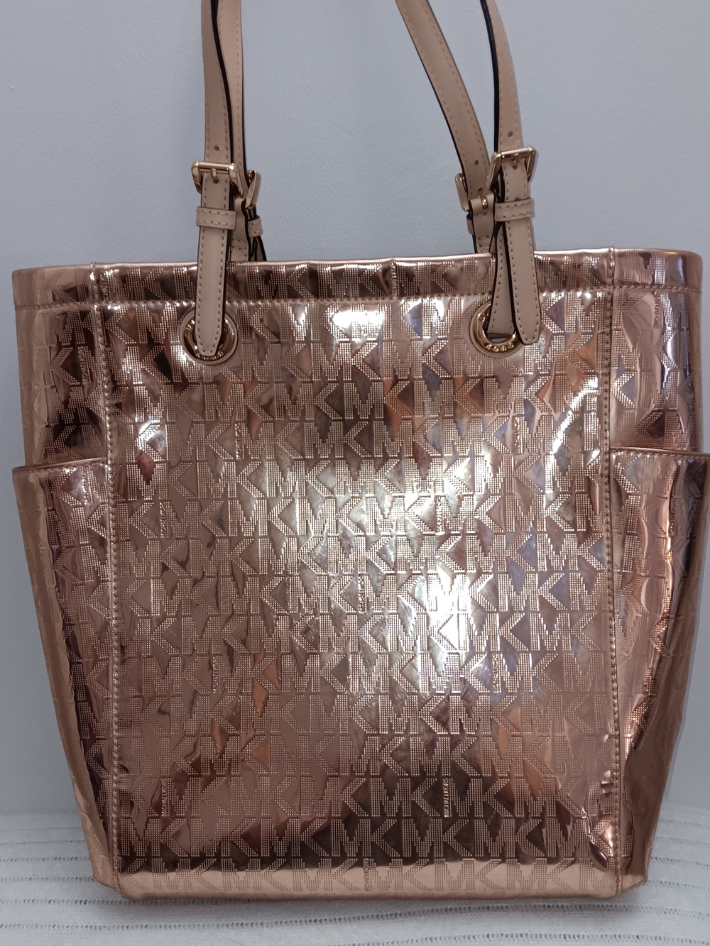 Michael Kors Metallic Rose Gold MK Logo Tote